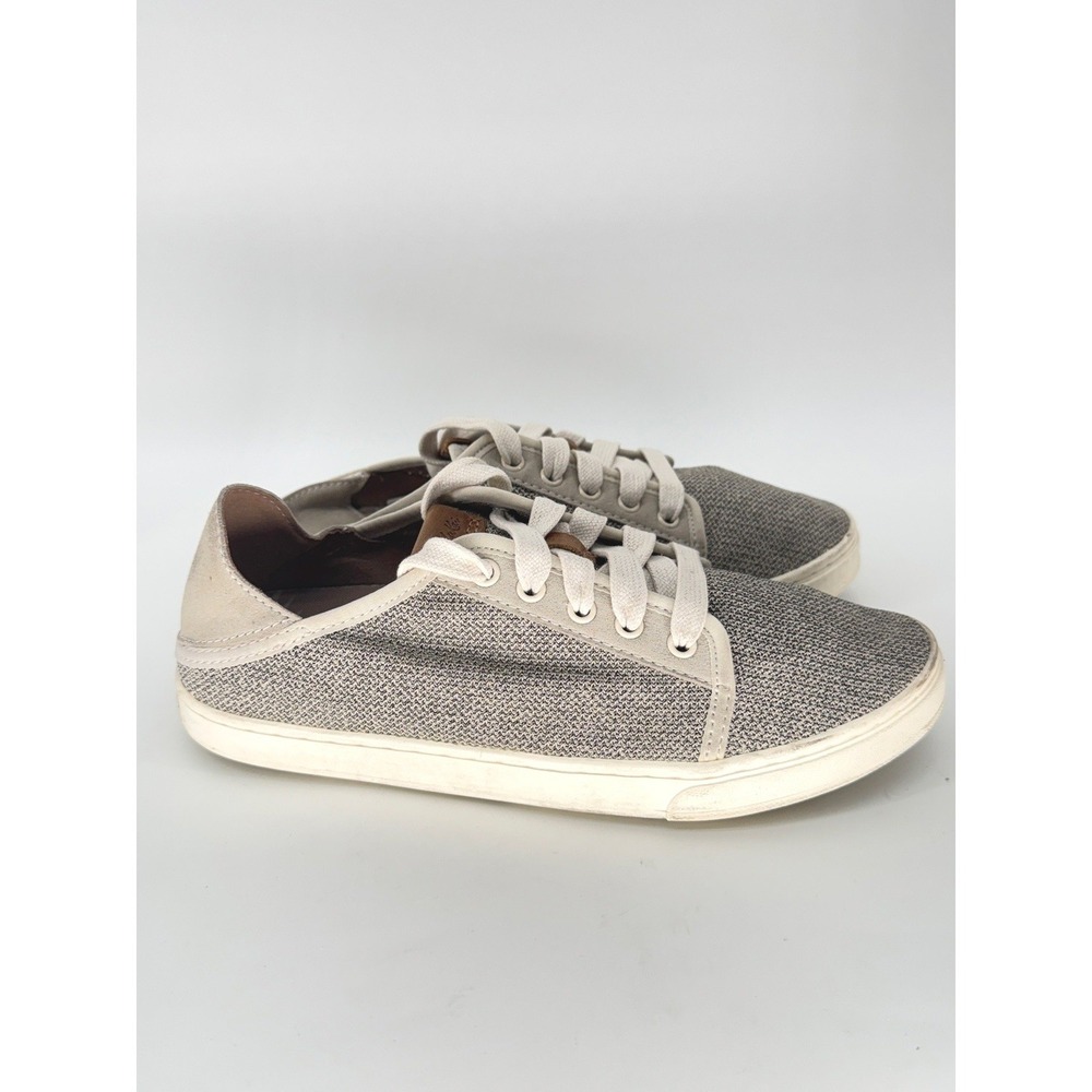 OluKai Pehuea Li Sneakers Womens 7 Gray Beige Knit Drop In Heel Shoes